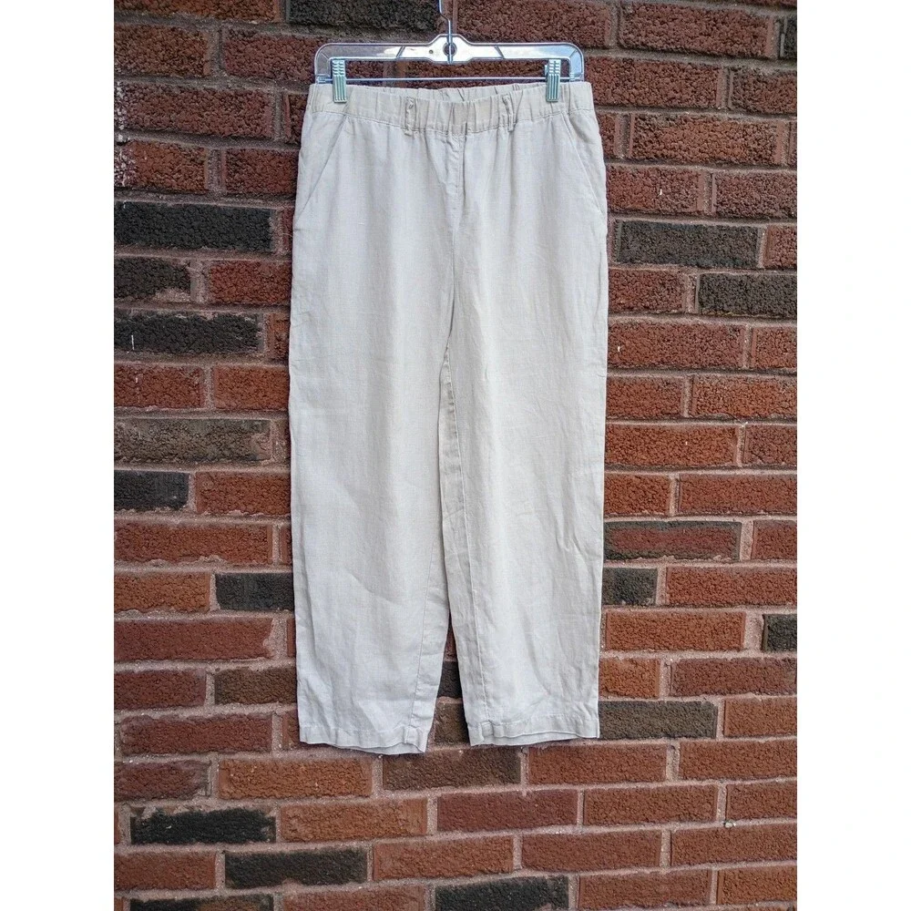 Quince Women's European Linen Pants Driftwood Size Small Wide Leg Off White